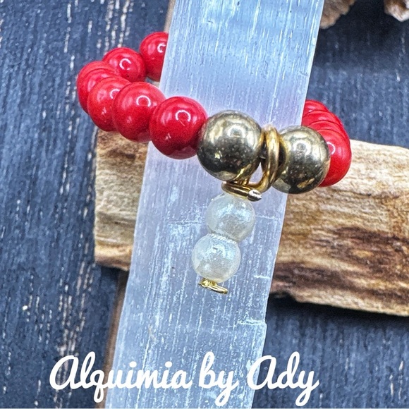 coral beaded bohemian handmade gem minimalist ring - Picture 1 of 2